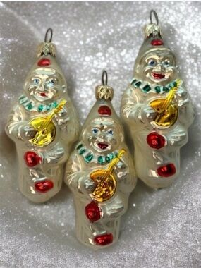 Vintage 1950s West Germany Hand Blown Mercury Glass Clown Jester Ornaments